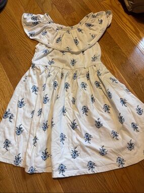 Old Navy Cream Off-Shoulder Dress with Blue Floral Print